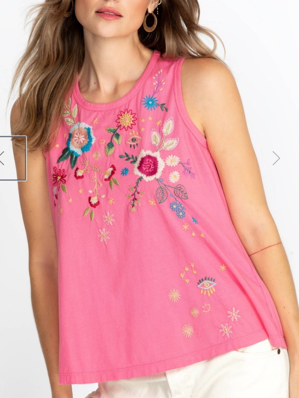 NWT Johnny Was 💙 Martine Coral Pink Embroidered Floral Tank Size Small